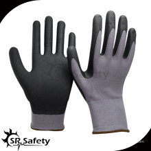SRSAFETY 15G hizo punto el guante del nilón y del spandex, guantes negros revestidos del nitrile de la espuma